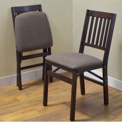 Stakmore Wood Upholstered Folding Chair, 2-pack. Dark Brown. New. 2 Boxes Available