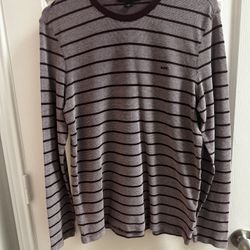 Mens Michael Kors Long Sleeve Pullover Cotton Top Cordovan Stripe Size Small
