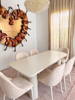 Modern Cream Dining Table + 6 Upholstered Chairs