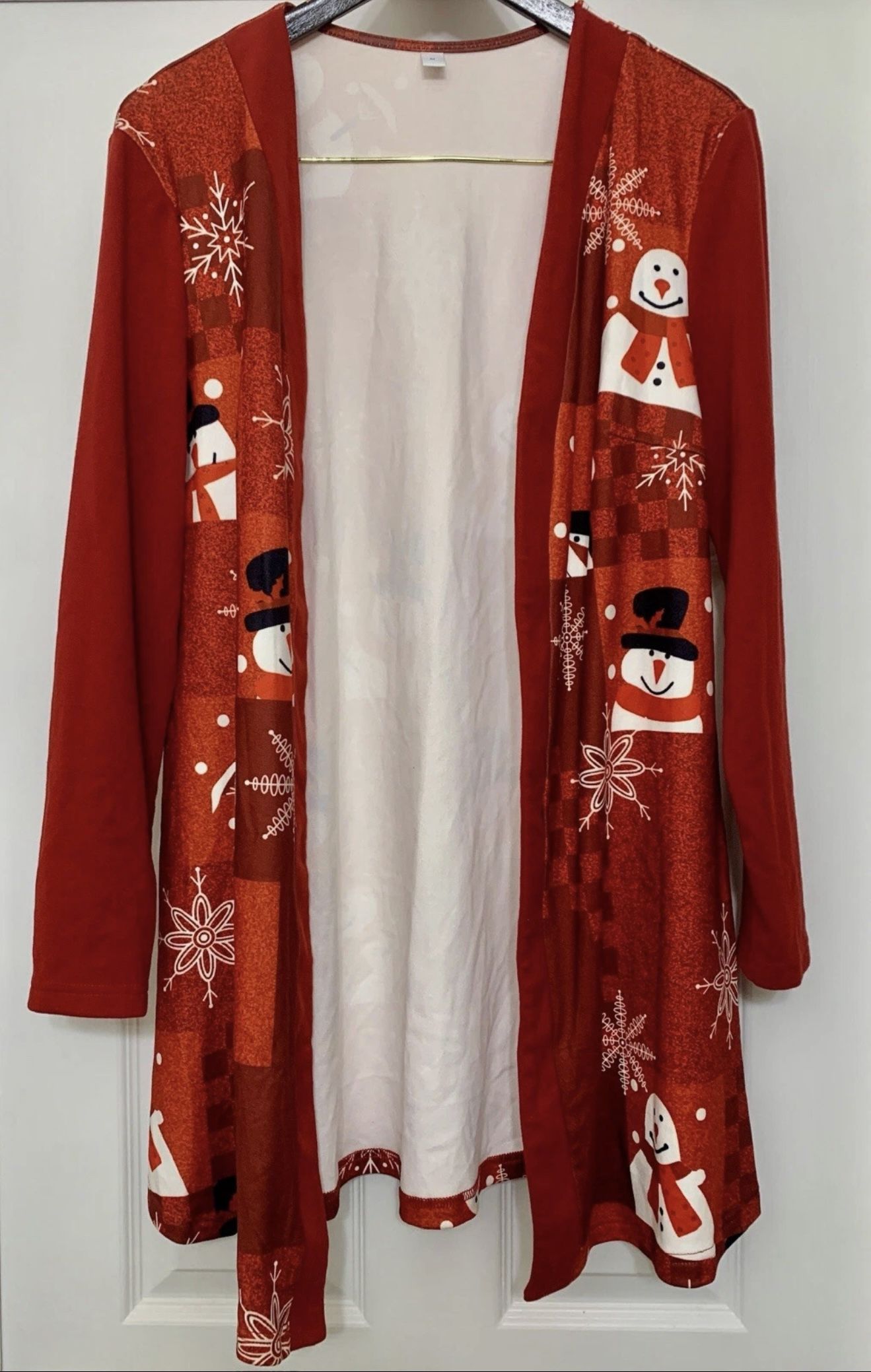 Womens Red Snowman Christmas Graphic Cardigan Size M