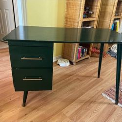 Dark green MCM space age desk with drawers
