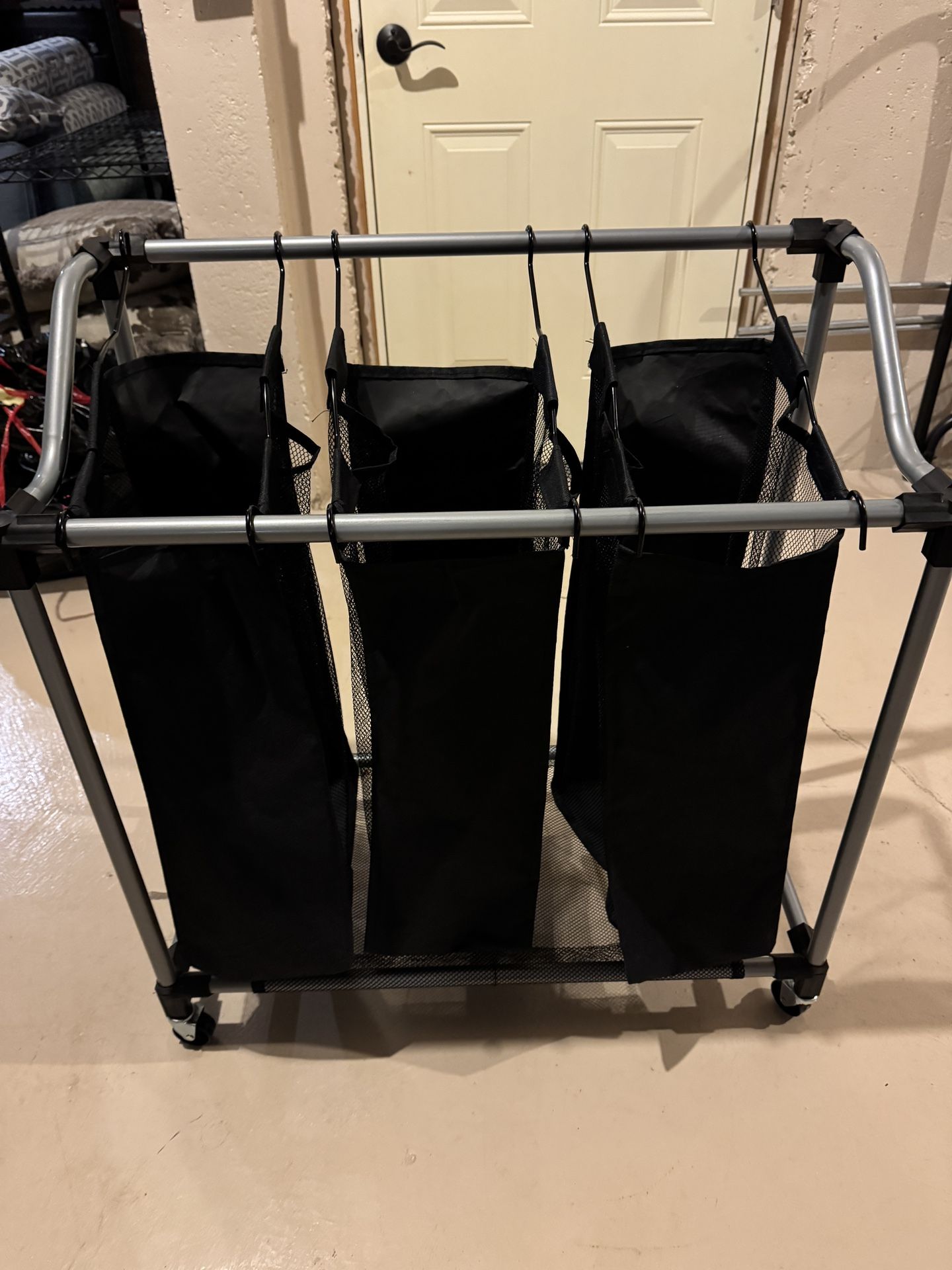 Rolling Hamper - 3 Black Mesh Sections