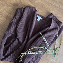 Caslon Women Chocolate Brown Cotton open Front Knit Cardigan Sweater size XL