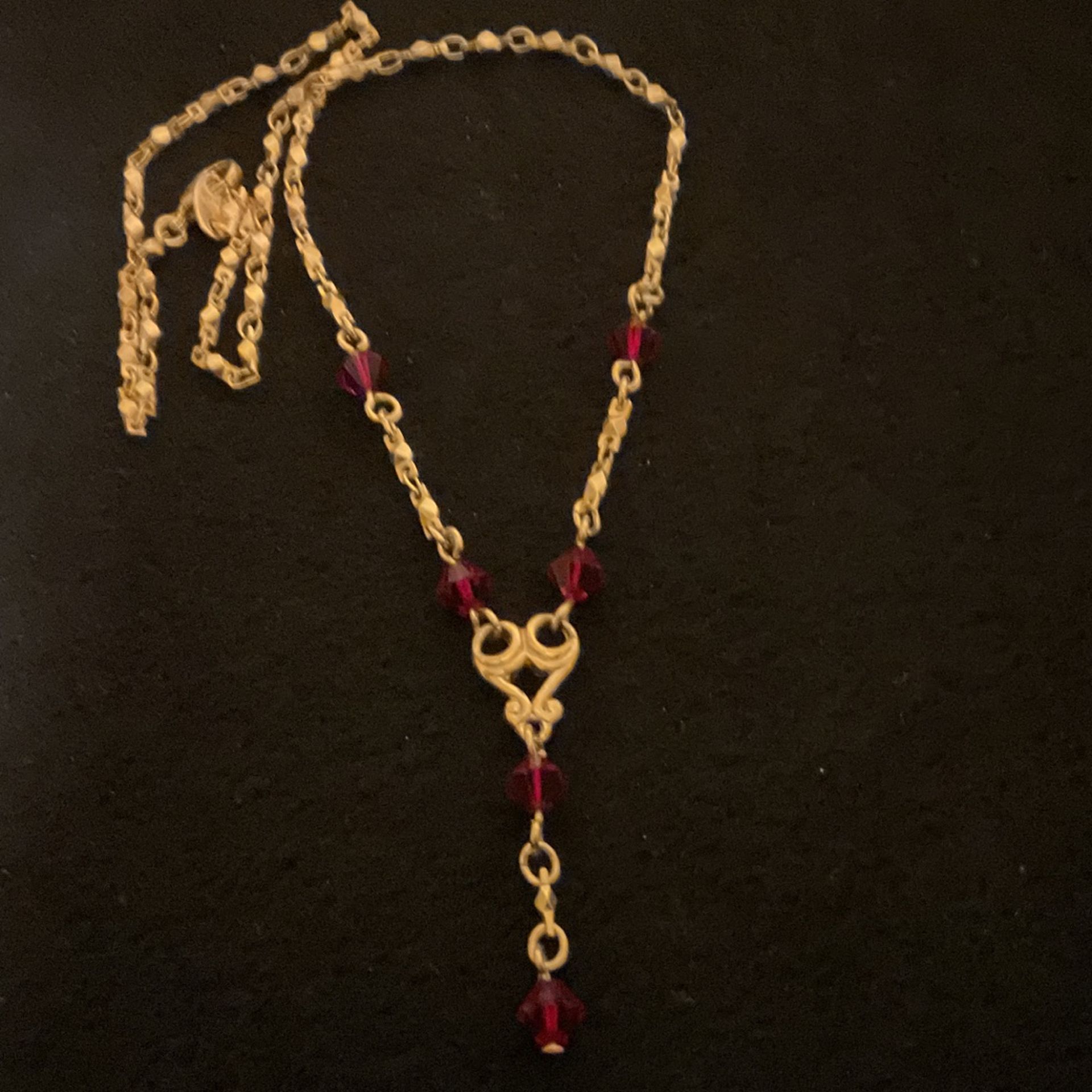 18” Gold Plated Necklace With Ruby Colored Crystal Beads,by Avon