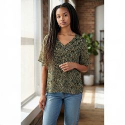 Vince Camuto Green Leaf Print Flutter Sleeve Blouse - Womens 2X