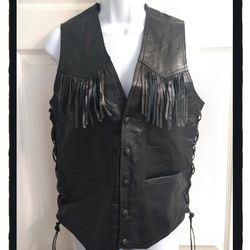 Fringed '100% Leather' Men's Vest - Size Small