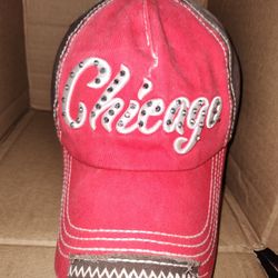 Pink Bedazzled Chicago Script Strapback hat