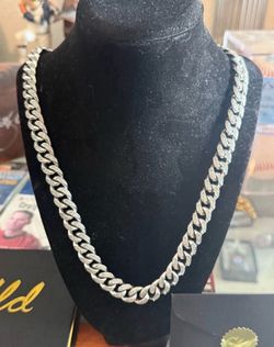 The  Gold Gods 12mm Diamond Cuban 18" White  Gold plates  Cubic zirconia Chain Necklace
