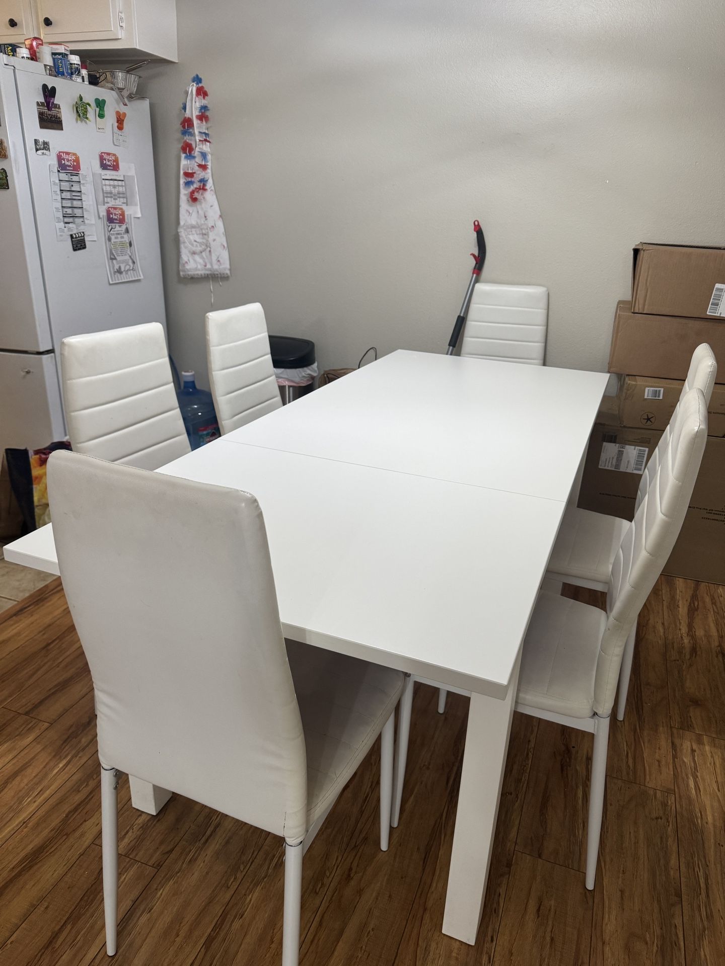 White Dining Table + 6 Chairs – Good Condition