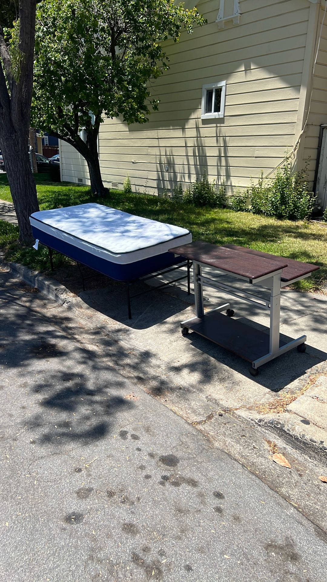 Bed Frame, Mattress, Table