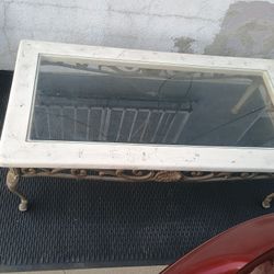 Vintage Wrought Iron &Marble With Glass Top Coffee Table 