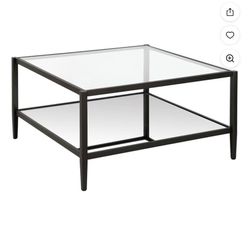 Evelyn&Zoe Hera 32" Wide Square Coffee Table with Mirror Shelf in Blackened Bronze