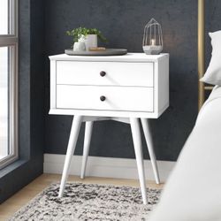 White Solid Wood Nightstand 