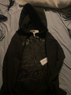 Sp5der Black Zip-Up Hoodie