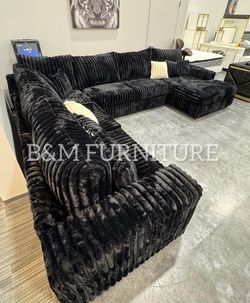 Brand New Huge Corduroy Black Sectional 