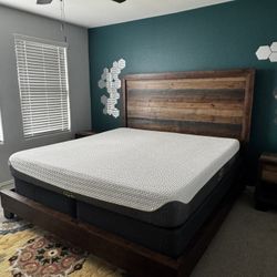 King Size Bed Set + Mattress + 2 Side Tables + 2 Halo Lamps – $800 – Excellent Condition!