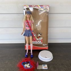 2004 Walt Disney Mickey Mouse BARBIE Doll MATTEL H6468 Denim Hat, Key Chain