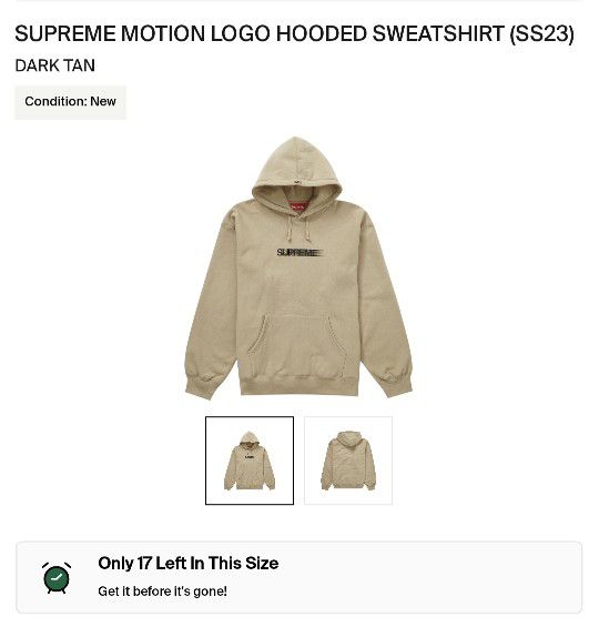 Supreme Motion Logo Hooded Sweatshirt Dark Tan for Sale in