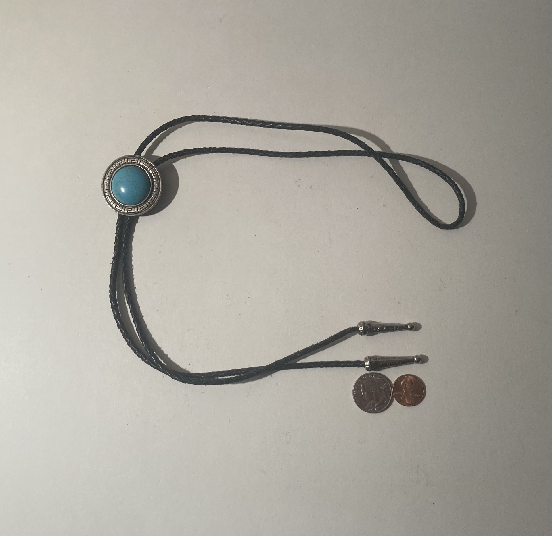 Vintage Bolo Tie Silver And Turquoise Stone