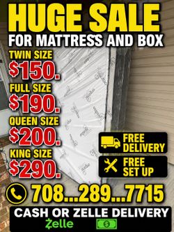 Huge sale for Mattress And Box brand  new Twin size #mattress and box 150.$ full 190$ Queen 200$ king 290$. free delivery free set up 708….289…7715… c