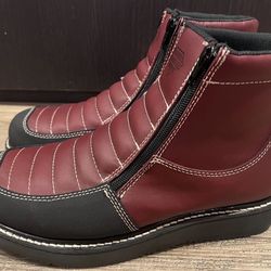 New White Diamond Double Zipper Work Boots Size 9.5