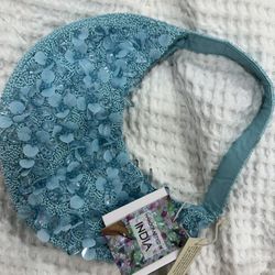 blue flower beaded handbag 