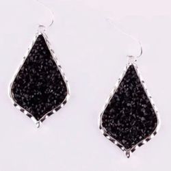 Silver Black Crystal Rhinestone Teardrop dangle earrings
