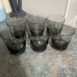 Set Of Six Vintage Smoke Color Weighted Bottom Low Ball Glasses