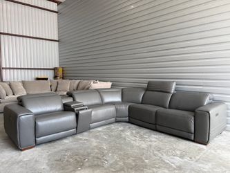 BRAND NEW  Karson 6-piece Leather Power Reclining Sectional Sofa with Power Headrests, Gray