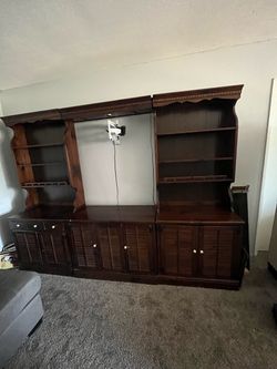 Large Ethan Allan Wood Entertainment Center Wall Unit