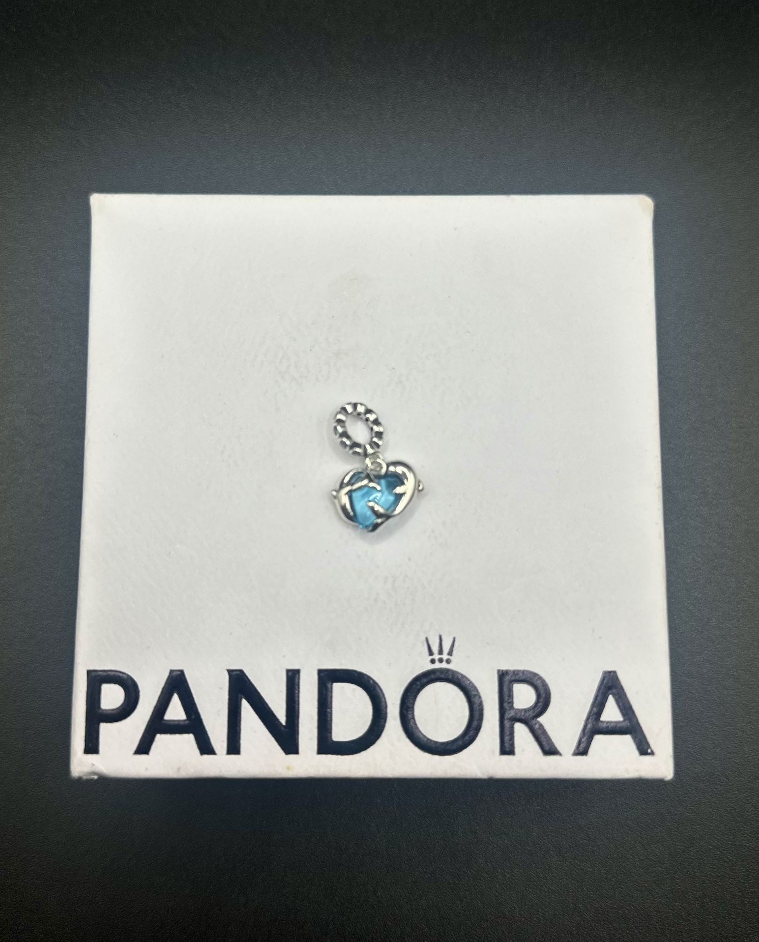 PANDORA 925 Blue Murano Glass Dolphins Heart Charm 793924C01