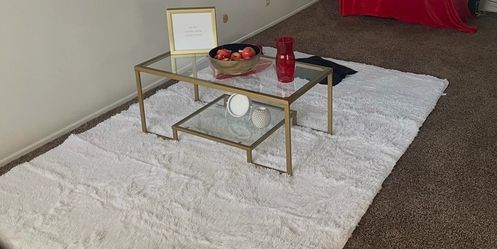 Modern 2-Tier Gold & Glass Coffee Table – Great Condition