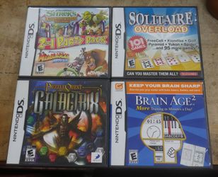 Solitaire Overload ; BRAIN AGE 2 ; GALACTRIX PUZZLE QUEST ; SHREK CARNIVAL CRAZE PARTY GAMES & MADAGASCAR KARTZ 2 IN 1 PARTY PACK Nintendo DS WITH CAS