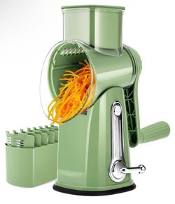 SUSTEAS Rotary Cheese Grater Handle-Vegetable Shredder,5 Well-designed Blades & Strong Suction