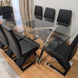 Modern Dining Table & 8 Leather Chairs