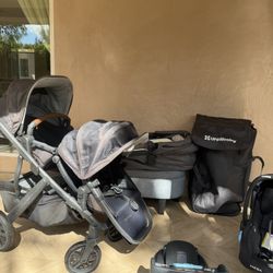 UPPAbaby Vista V2 Stroller - Greyson (Charcoal Melange/Carbon/Saddle Leather) + Mesa Infant Car Seat - Jordan (Charcoal Melange) Merino Wool