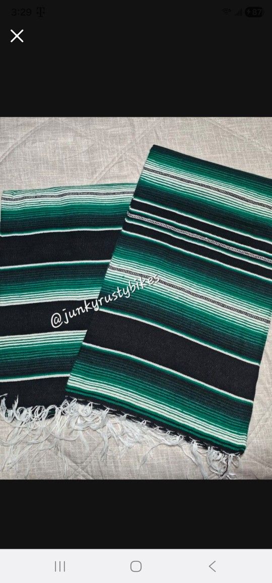 New Green Black 5x7 Serape Sarape Zarape Mexican Blanket 