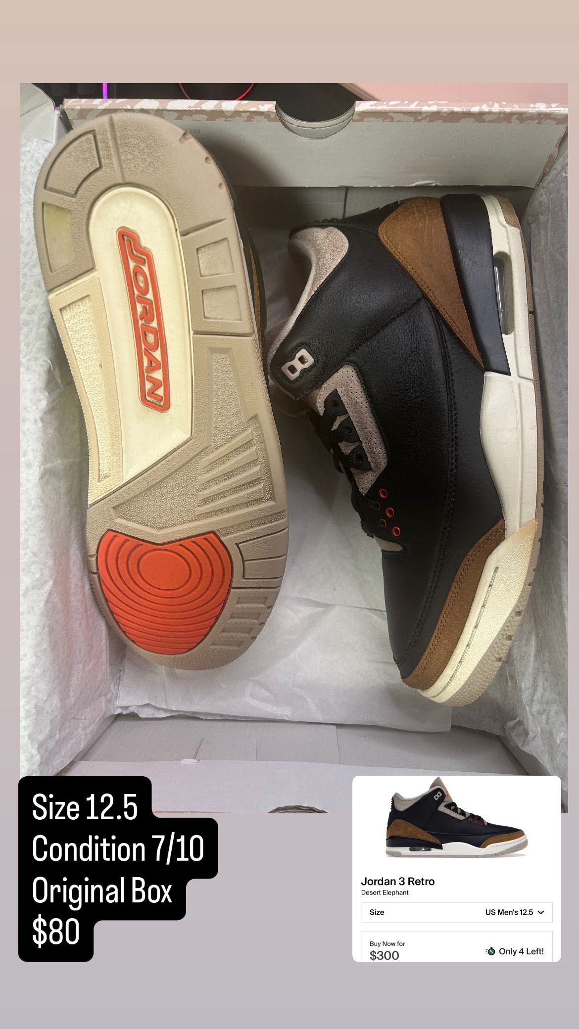 Jordan 3 Desert Elephant Size 12.5 Used