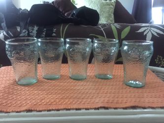 Vintage 5 green pebble 4 inch Coca Cola glasses