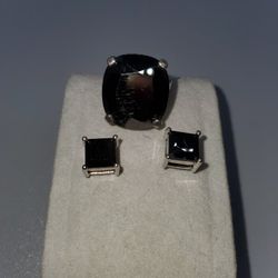 Black Onyx Sterling Silver 925. Ring Earring Set