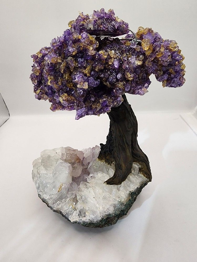 8 Inch Amethyst/Citrine Money Tree With Clear Quartz Base 2.64lb