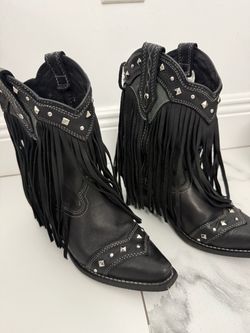 Rockin' Country Collection (7.5)Women’s Black Leather Cowboy Boots Fringe Studs like new