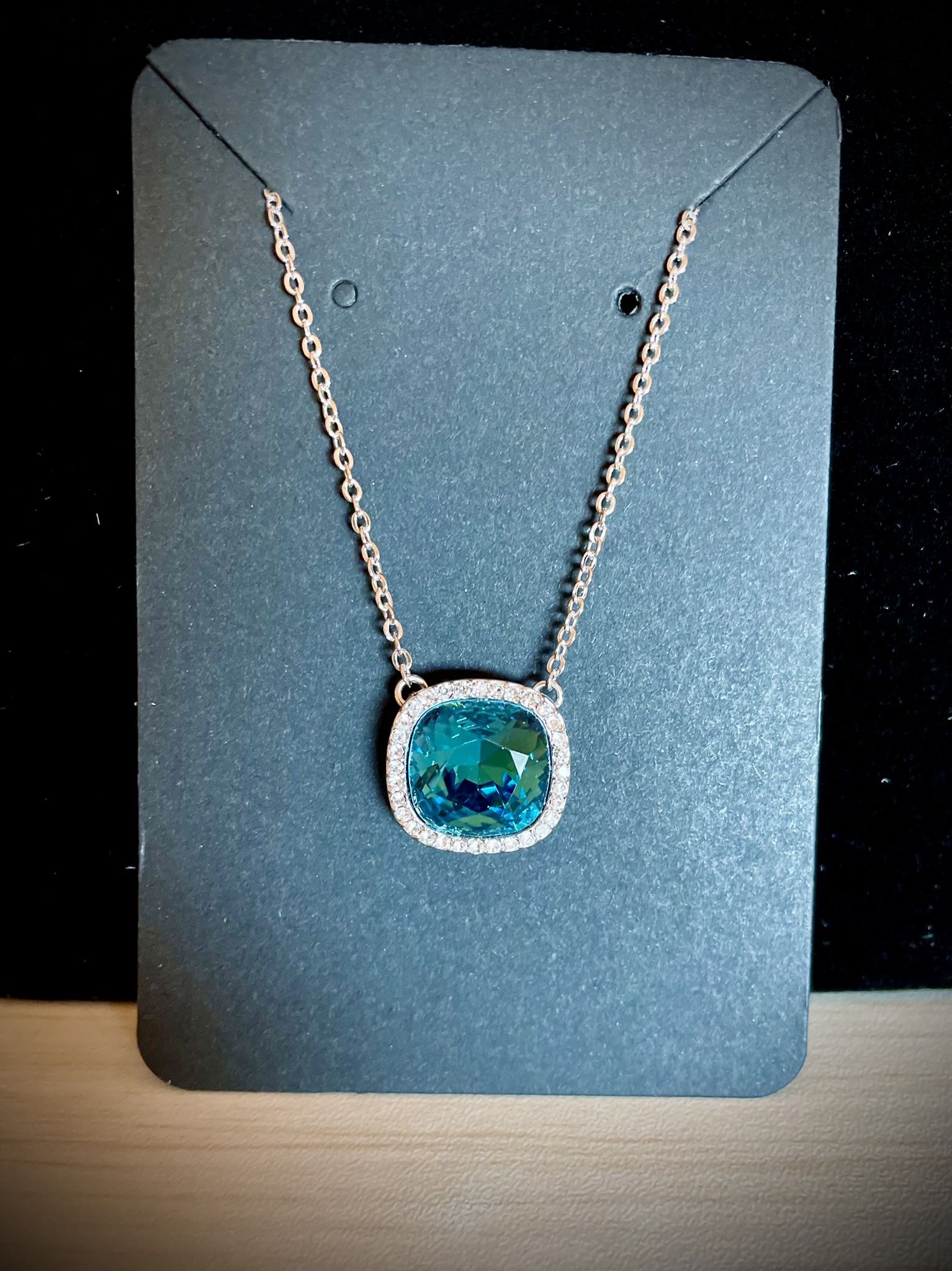 Brilliant Aquamarine & Diamond Halo Necklace