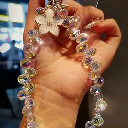 Elegant Iridescent Crystal Flower Phone Wristlet