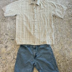 Vintage “In Private” Beige Plaid Button-Up Shirt – Size L