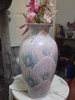 Large Ceramic Vase with Feather Pattern