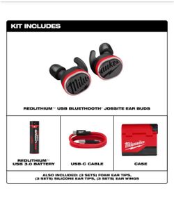 Milwaukee REDLITHIUM USB Bluetooth Jobsite Ear Buds Brand New