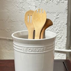 White Le Creuset Kitchen Utencil Crock Storage Organizer Porcelain Container Jar Holder