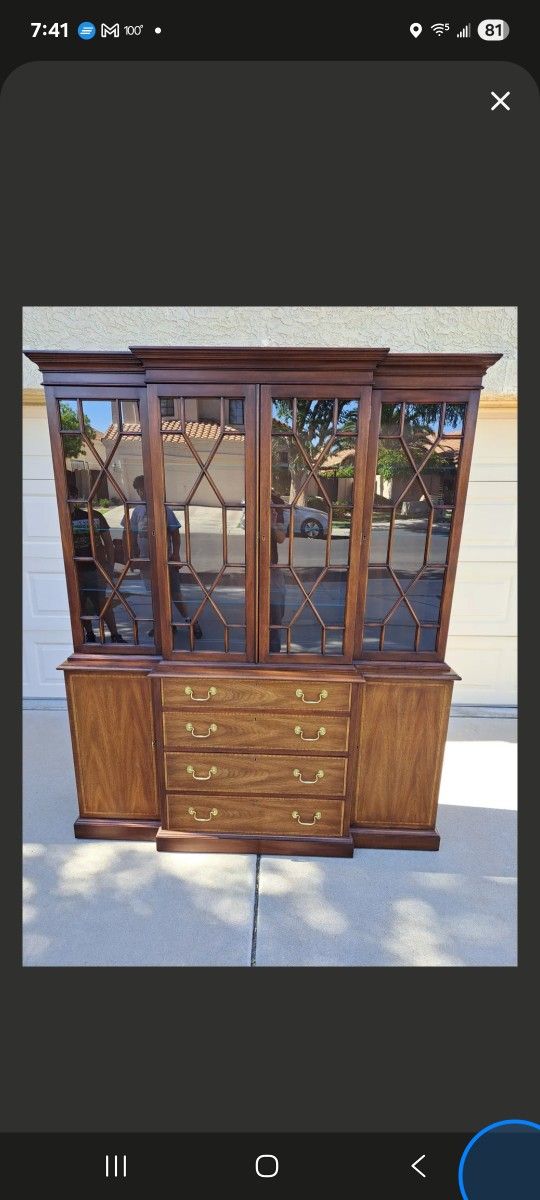Authentic HENKEL HARRIS Breakfront - Solid Mahogany w/ Lighting - $5,500