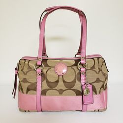 Coach Signature Canvas/Leather Satchel 12"L 8" H 6"D 7"Strap